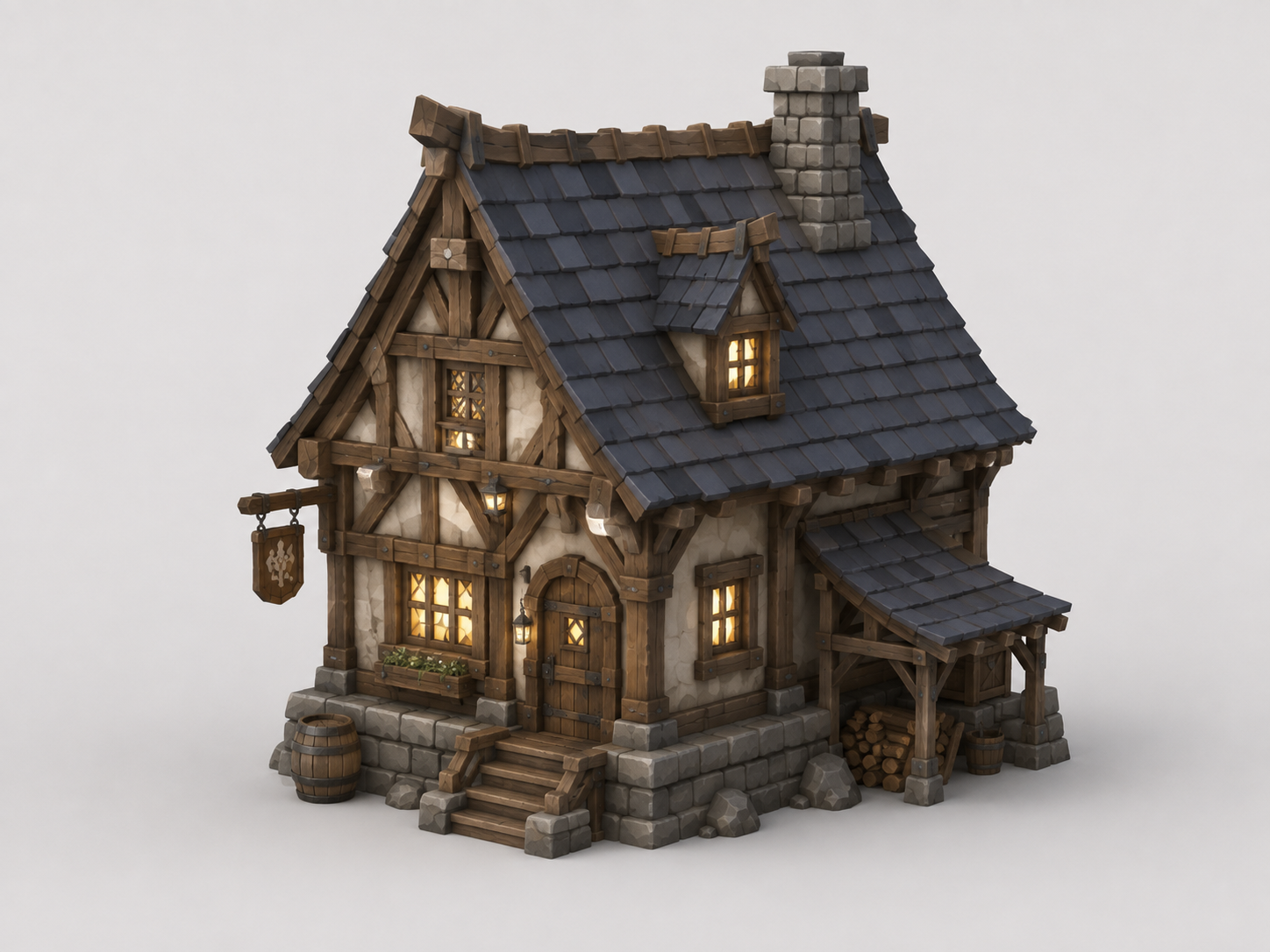 Reference photograph of the timber-frame cottage